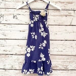 GENUINE KIDS OSHKOSH Navy Blue White Floral Dress Girls Size 4T Smocked